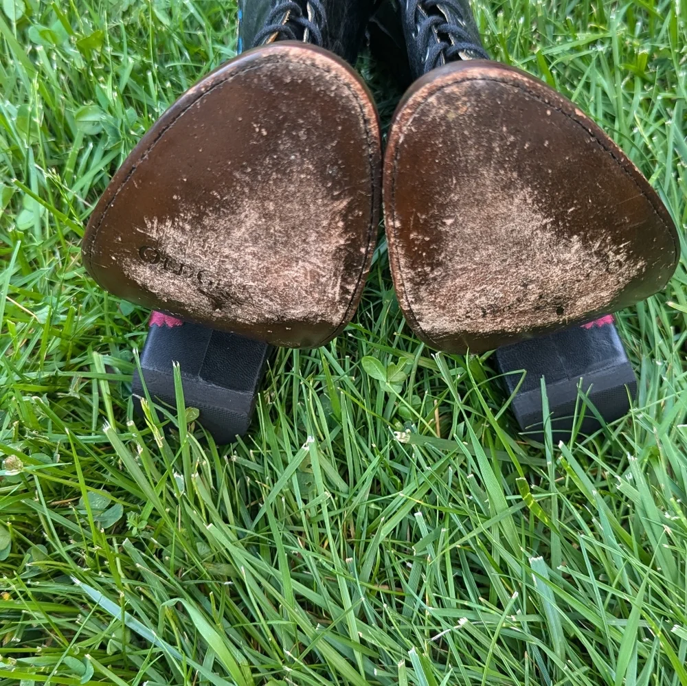 Old Gringo Cate Lace Up Cowboy Boots Black Women's Rare Retro Embroidered Floral - Picture 9 of 15